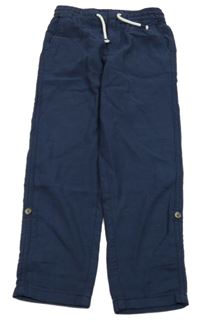 Tmavomodré plátěné teplákové kalhoty H&M