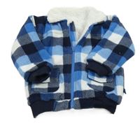 Modro-bílá kostkovaná fleecová propínací zateplená bunda