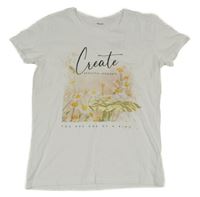 Bílé tričko s květy a nápisy 