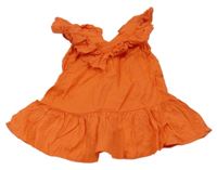 Korálové plátěné šaty s volánkem s madeirou H&M