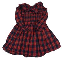 Vínovo-tmavomodré kostkované třpytivé šaty s límečkem 