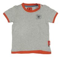 Světlešedo-jahodové tričko s pejskem 