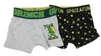 2set - 2x boxerky - černo-žluté s vesmírem + šedé s Grinchem 