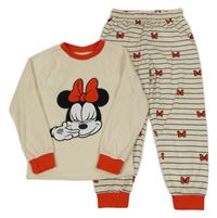 Béžovo-červeno-černé plyšové pyžamo s Minnie 