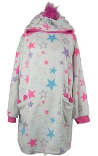 Dámská bílá hvězdičkovaná chlupatá oversized domácí mikina s kapucí - jednorožec Primark