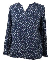 Dámská tmavomodrá vzorovaná halenka s ptáčky zn. Cecil