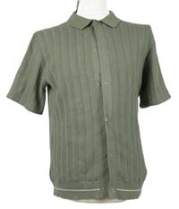 Nové - Pánské šedé žebrované pletené propínací tričko s límečkem River Island 