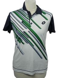 Pánské bílo-tmavomodro-zelené vzorované sportovní polo tričko Lotto 