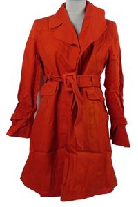 Dámský červený plátěný jarní kabát s páskem Jane Norman 