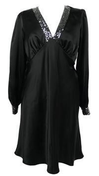 Dámské černé saténové šaty s flitry Dunnes 