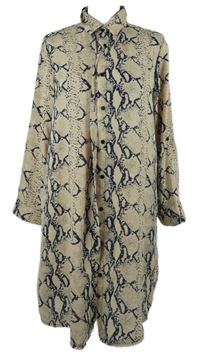 Dámské béžovo-tmavomodré vzorované košilové šaty MissGuided 