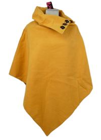 Nové - Dámské okrové flaušové pončo s límcem