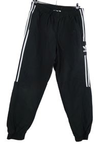 Dámské černé šusťákové cuff kalhoty s pruhy Adidas 