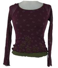 Dámské vínové tylové crop triko s kytičkami Orsay 