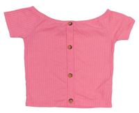 Neonově růžové žebrované crop tričko s knoflíčky Primark