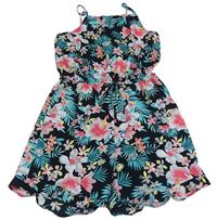 Černý květinový kraťasový overal Primark