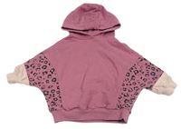 Vínovo-růžová oversize mikina s flíčky a kapucí Next