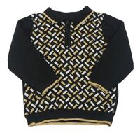 Černo-béžovo-bílý vzrovaný svetr s límečkem Matalan