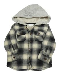 Černo-smetanová kostkovaná zateplená košilová bunda s kapucí zn. F&F