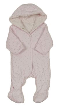 Světlerůžová bavlněná zateplená kobminéza se srdíčky a kapucí Mothercare