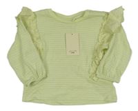 Nové - Světlezelená třpytivá proužkovaná mikina s madeirovými volánky Junior 