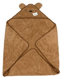Nové - Hnědá chlupatá zavinovací deka s kapucí- medvěd