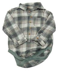 Bílo-khaki-šedé kostkované flanelové košilové body George