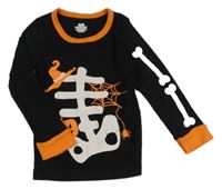 Černo-oranžové triko s kostrou 