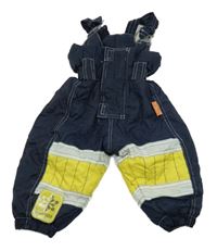 Tmavomodro-žluto-bílé šusťákové oteplovačky 