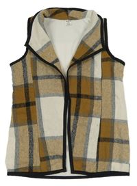 Hnědo-bílo-šedá kostkovaná vesta Shein
