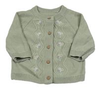 Khaki propínací svetr s kytičkami TU