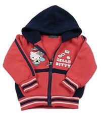 Růžovo-tmavomodrá fleecová propínací mikina s Hello Kitty a kapucí 