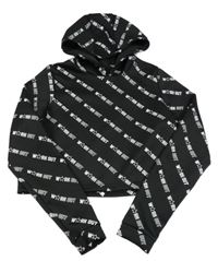 Černá sportovní crop mikina s nápisy a kapucí