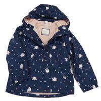 Tmavomodrá šusťáková jarní bunda s dívkami a kapucí Topolino