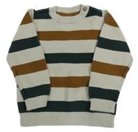 Béžovo-hnědo-zelený pruhovaný svetr C&A