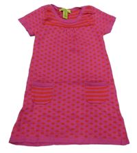 Malinové pletené šaty s puntíky a proužky