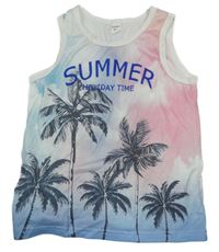 Bílo-růžovo-modré tílko s palmami Shein