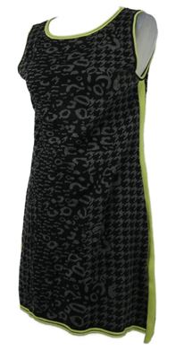 Dámské černo-šedé vzorované svetrové šaty s limetkovými pruhy Comma