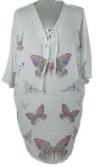 Dámská bílá halenková šatová halenka s motýly a šněrováním 