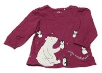 Vínové triko s mědvědem a tučňáky Topomini