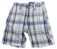 Modro-bílo-béžové kostkované plátěné kraťasy H&M