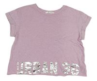 Lila melírované crop tričko s nápisem H&M