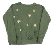 Khaki mikina s kytičkami zn. C&A