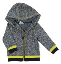 Tmavomodro-bílá melírovaná pletená propínací mikina s kapucí Topolino