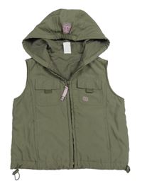 Khaki šusťáková podšitá vesta s kapucí C&A