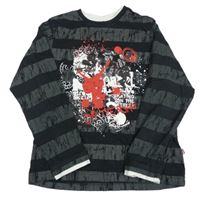 Černo-tmavošedé pruhované triko s potiskem Y.F.K.