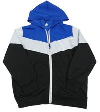 Modro-bílo-černá sportovní propínací mikina s kapucí 