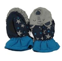 Šedo-tmavomodré šusťákové zimní funkční palcové rukavice s čumákem 