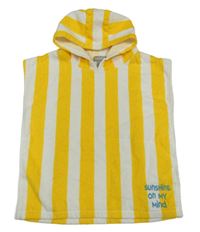 Hořčicovo-bílé pruhované froté osuškové pončo s nápisem a kapucí Primark