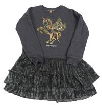 Tmavošedé teplákové šaty s jednorožcem a lehkou sukní F&F